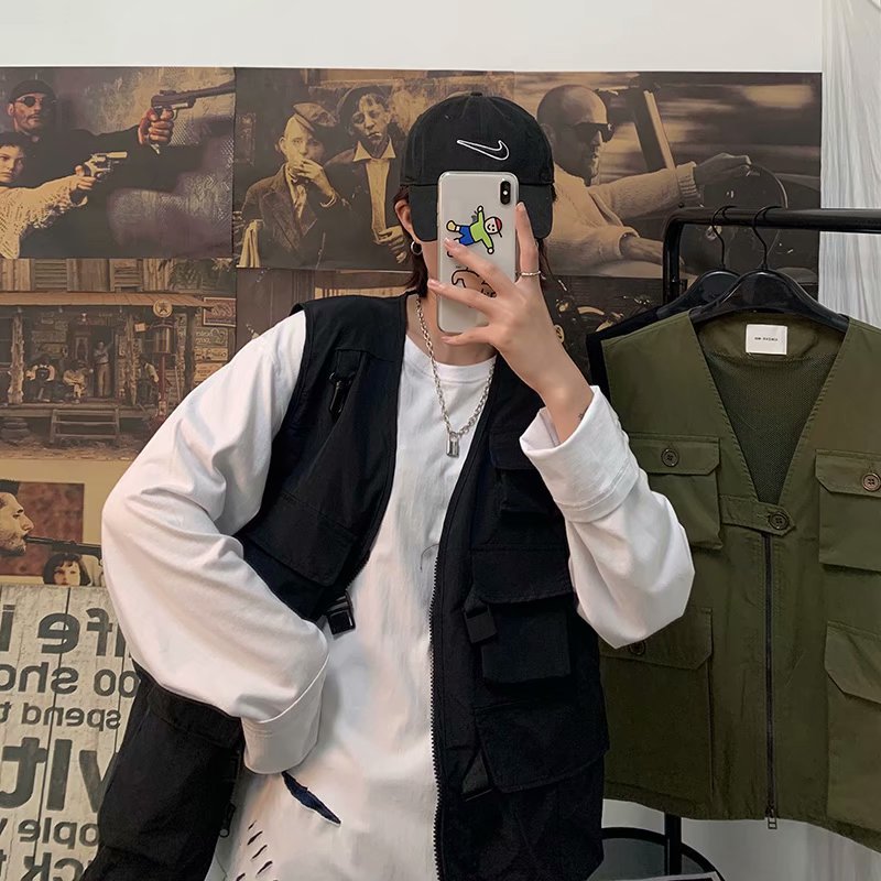 Corea del Sur ins verano delgada función táctica suelta oscuro ropa de trabajo chaleco para hombres y mujeres