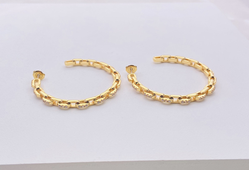 Women'S Gender 1 Pair Exaggerated C Shape Inlay Copper Zircon Gold Plated Hoop Earrings