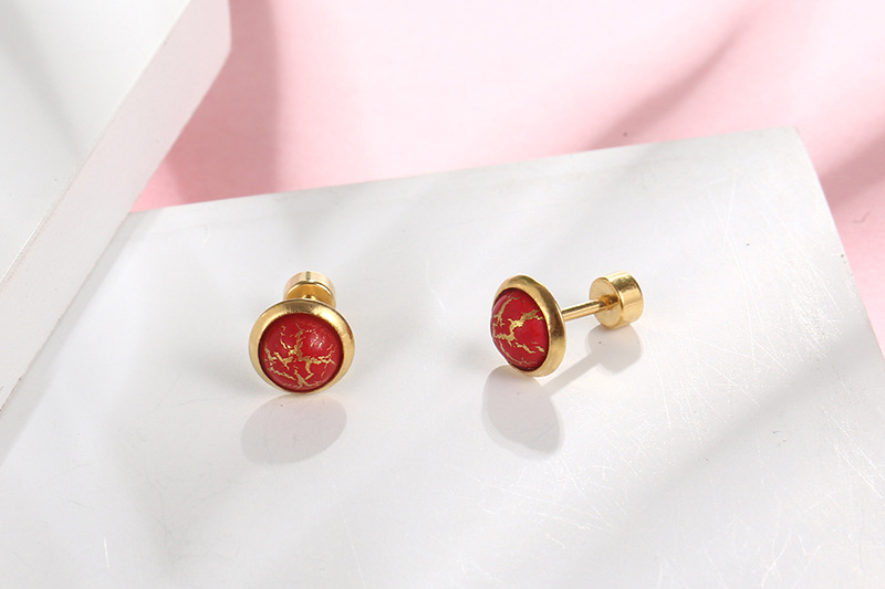 Style Vintage Rond Acier Au Titane Placage Boucles D'oreilles 1 Pièce display picture 5