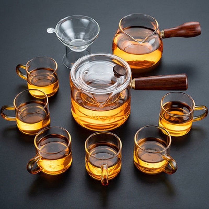 Vidrio borosilicato juego de té Kung Fu té sala de estar casera taza de té japonés lado mango tetera Oficina recepción