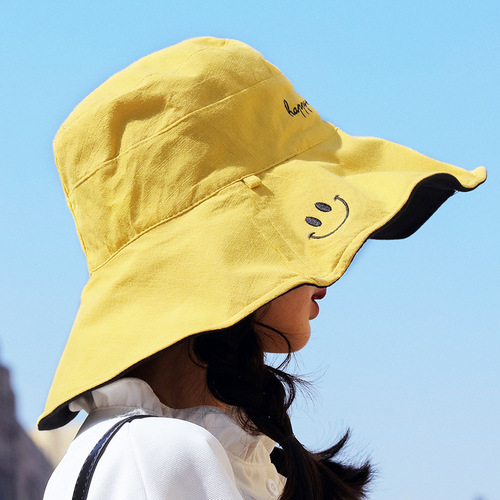 Double-Sided Fisherman Hat for Women, Japanese Style Large Brim Hat for Girls, Korean Version Fashion Summer Versatile Sun Hat, Sunshade Face Covering Sun Hat