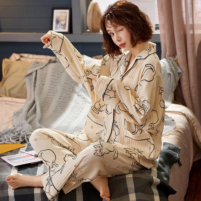 Par de pijamas hombres y mujeres de Primavera y Otoño de manga larga 100% algodón de Estilo Coreano A Cuadros prendas de vestir exteriores del hogar cardigan de Algodón