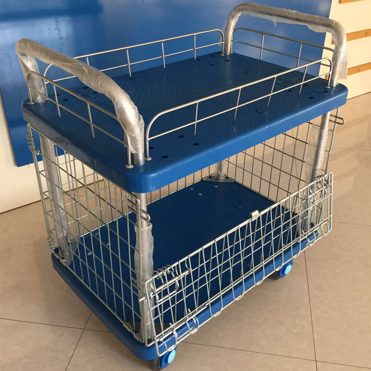 PLA300-T2-AM1网架车双层围栏周转笼 双扶手组合式仓储笼车 批发