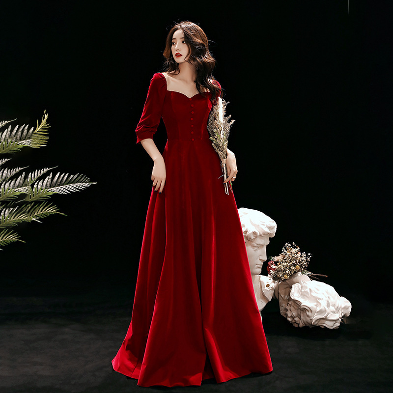 Wedding Dress for Bride and Pregnant Women 2026 New Style Burgundy Engagement Dress Can Be Worn Casually for Wedding, Conceals Belly, Homecoming Evening Dress for Women