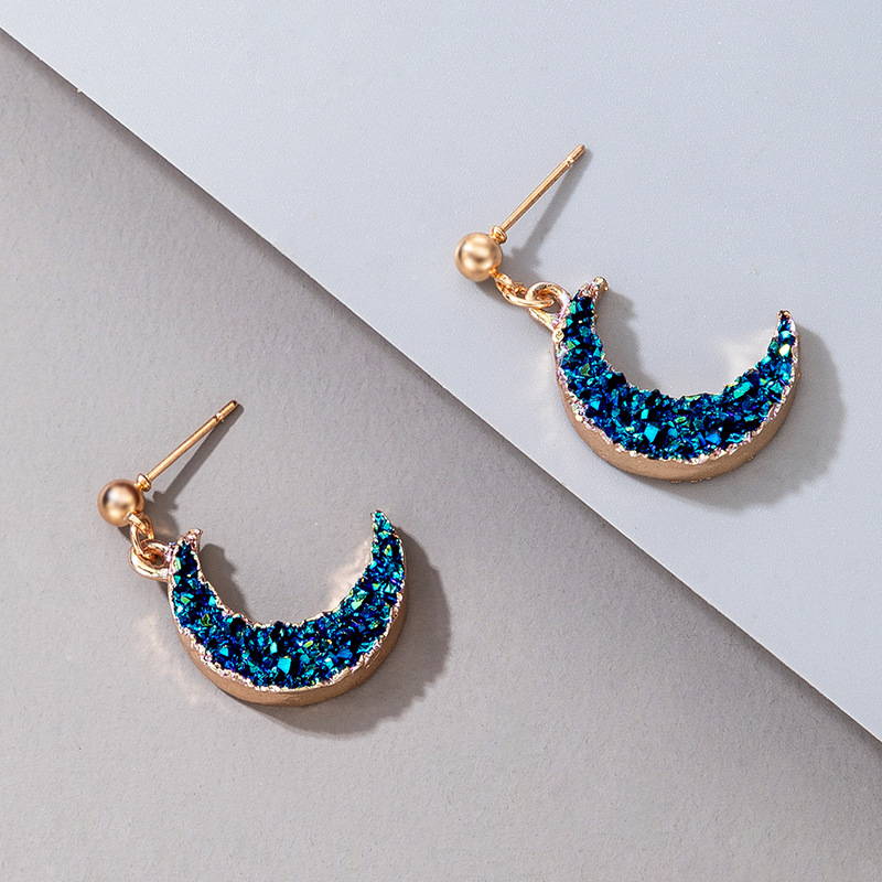 New Jewelry Simple Imitation Natural Stone Blue Crescent Moon Earrings display picture 3