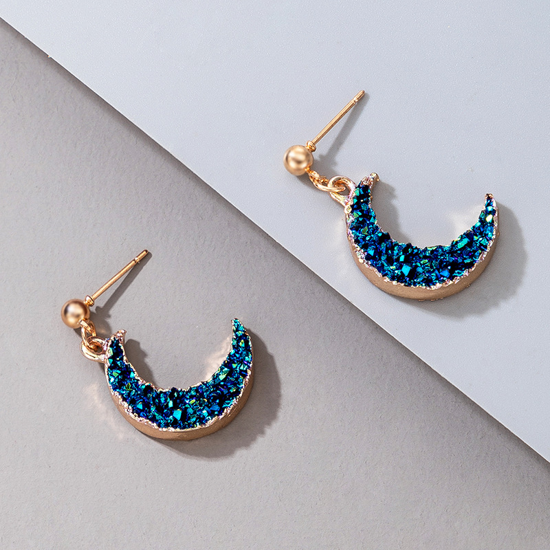 Nouveaux Bijoux Simples Imitation Pierre Naturelle Boucles Oreilles Croissant De Lune Bleu display picture 3