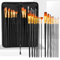 Set of 15 long-handled oil painting brushes canvas bag acrylic art painting brush set nylon hair watercolor paintbrushes