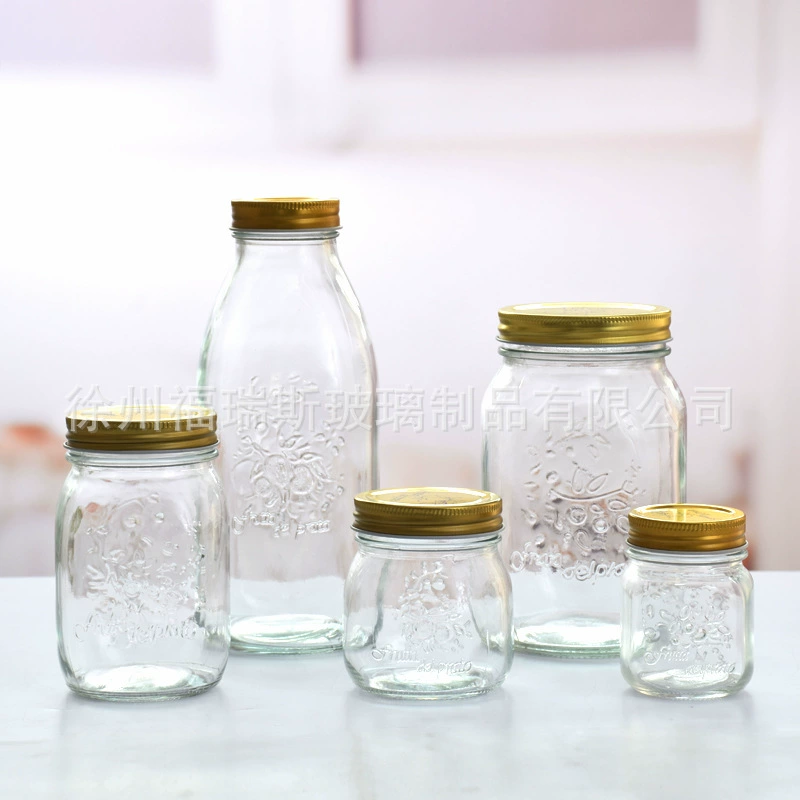 Оптовые стеклянные банки с резным узором для солений, меда, джема, конфет, с крышкой, герметичные кухонные контейнеры для хранения.