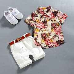 Boys' Short Sleeve Set Summer Children's Korean Style Summer Outfit Shirt Two-Piece Set Baby Cool Summer Clothes Toddler Clothing
