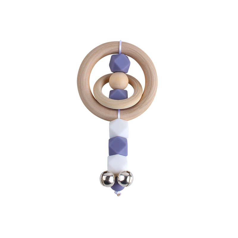 Nueva DIY dibujos animados Hemu anillo de madera mano palo sonajero juguete mordedor bebé silicona teether palo