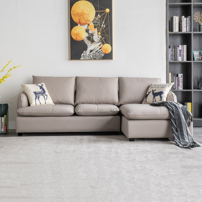 Cama doble para dormitorio principal con tapicería de cuero suave, combinación de esquina para apartamentos pequeños, superficie de contacto de cuero, sofá combinado en forma de L.