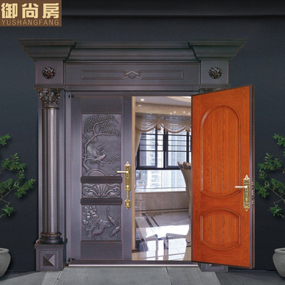 厂家定制别墅真铜门 庭院入户双开大门防盗不锈钢铜门 新中式铜门