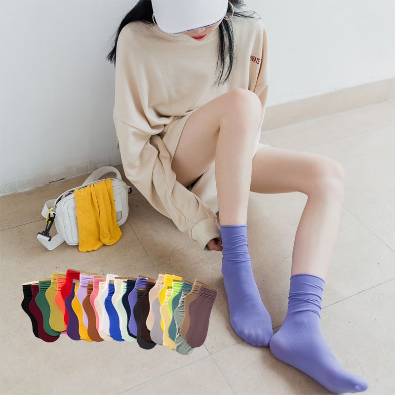 Velvet pile hose spring and summer thin college wind through gas stockings comfortable candy color INS