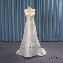 簡單素面款氣質修身光澤兩面米卡多V領性感包臀戶外婚禮婚紗禮服