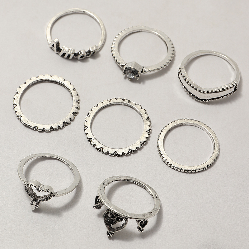 Mode Süße Liebe Ring Set Von 8 Silber Buchstaben Ring Großhandel display picture 5