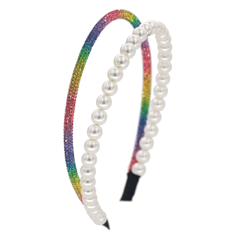 Pearl Crystal Double-layer Headband Rainbow Four-color Bridal Headband Wholesale Nihaojewelry display picture 2