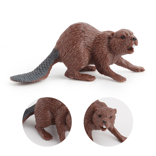 Children's early education cognitive wildlife model beaver sitting and lying posture solid mini ornament static toy