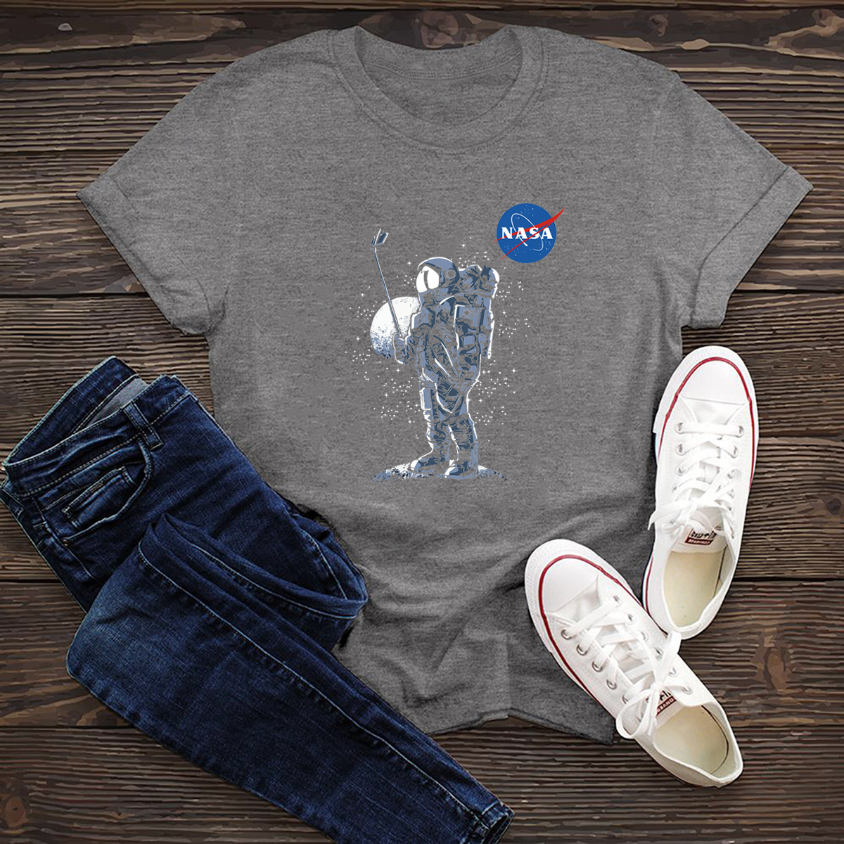 cómoda camiseta de manga corta serie espacial nasa oscura NSSN1447