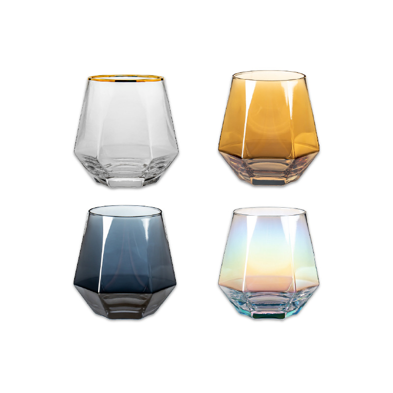 北欧六棱杯ins风个性创意威士忌杯金边玻璃六角水杯子八角酒杯