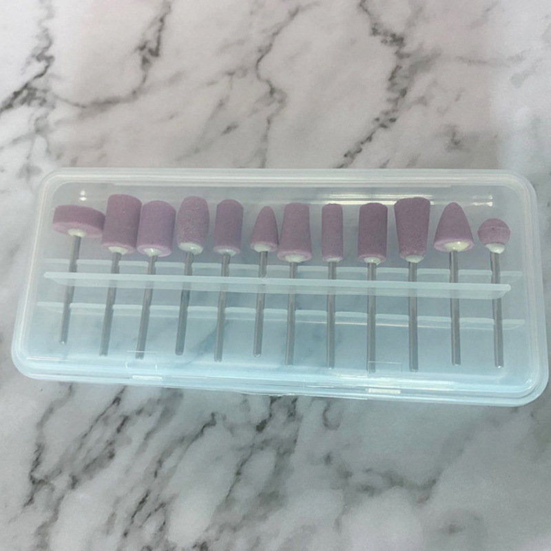 Caja de almacenamiento de cabeza de molienda de uñas transfronteriza Caja de pantalla de cabeza de molienda de 12 rejillas caja de cabeza de molienda de uñas de acero de tungsteno cerámico