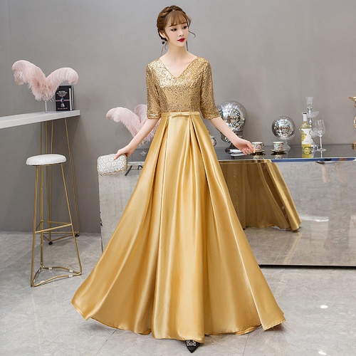 Evening Dresses cocktail party banquet dress vestido de banquete de cóctel Niang Hong wedding dress long sleeve performance dress chorus party dress