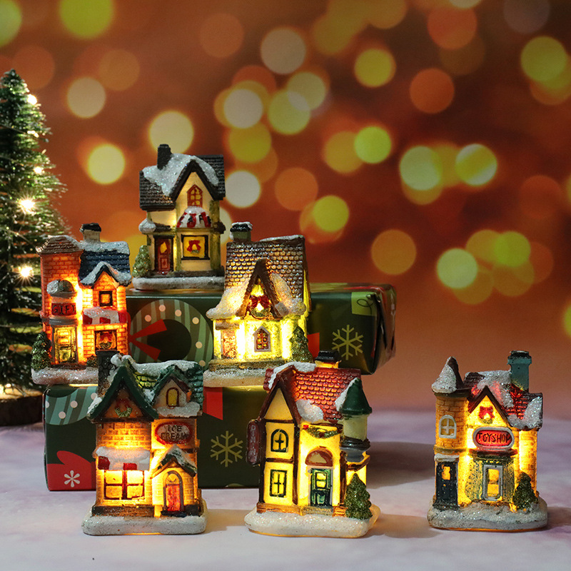 圣诞新款圣诞装饰品树脂小房子微景观树脂房子小摆件圣诞节礼物