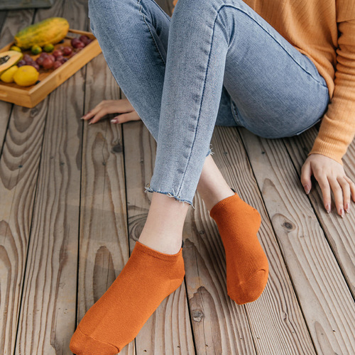 Women's Socks Short Socks Spring and Summer Thin Anti-Odor Short Crew Socks Absorbent Low Top Cotton Breathable Boat Socks Trend Pure Color Cotton Socks