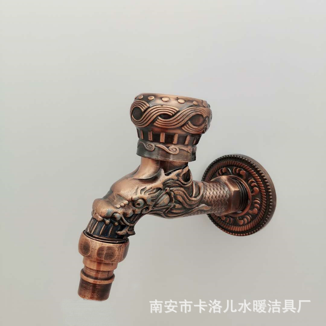 The overseas model features an antique bronze-patterned dragon spout, an alloy copper core, and a bronze-colored European-style faucet with a single cooling nozzle undefined