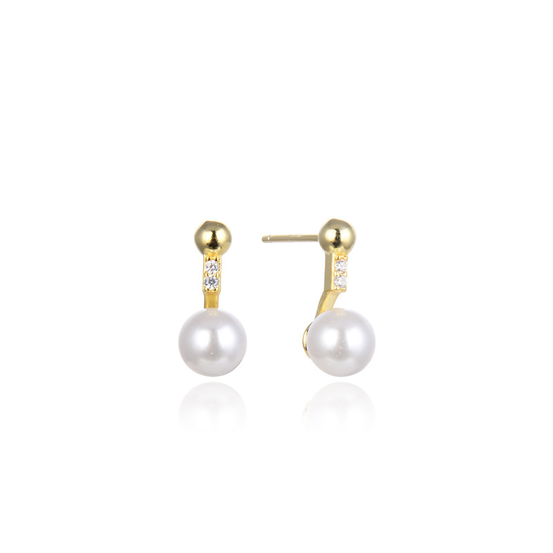 18K chapado en oro diamante perla pendientes s925 plata estilo coreano simple elegante temperamento pendientes Mujer al por mayor