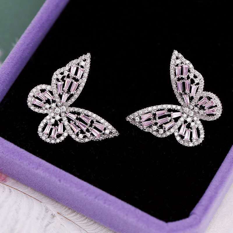 1 Pair Quantity 1 Pair Elegant Butterfly Inlay Copper Zircon Ear Studs