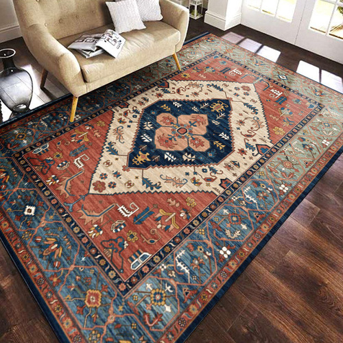 Cross-border ethnic storm Fringe Sisal 3D printed crystal velvet rug American retro living room bedroom bedside rug