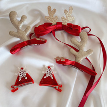 紅色聖誕節可愛鹿角寶寶頂夾耳朵發夾兒童時尚節日發飾裝扮飾品