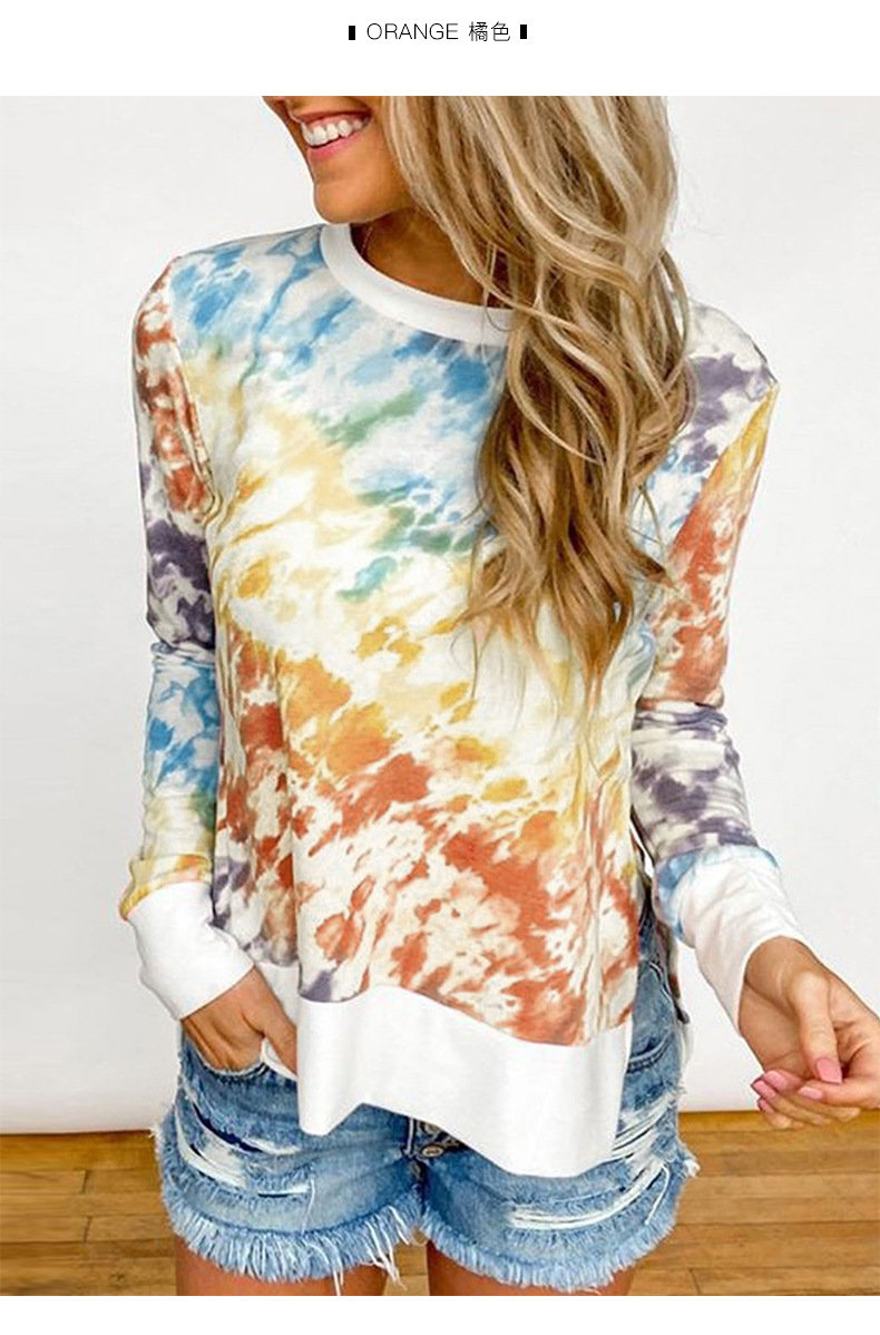 knitted sweater women s new tie-dye printing loose long-sleeved round neck ladies pullover  NSSI3427