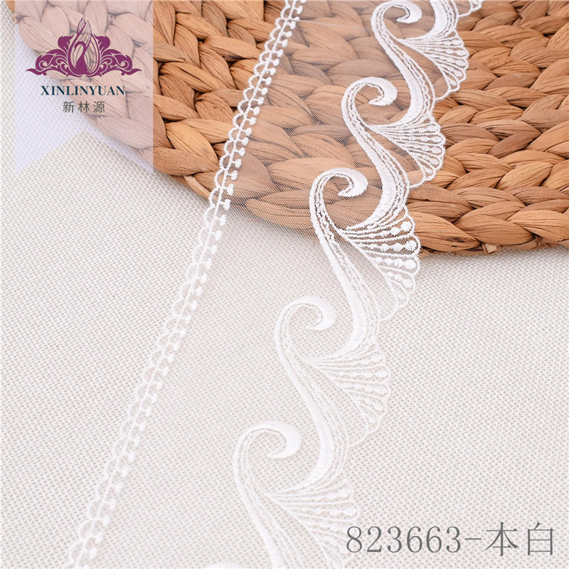 XY823663白色网纱底刺绣蕾丝花边 7.5cm家纺服饰内衣DIY辅料花边