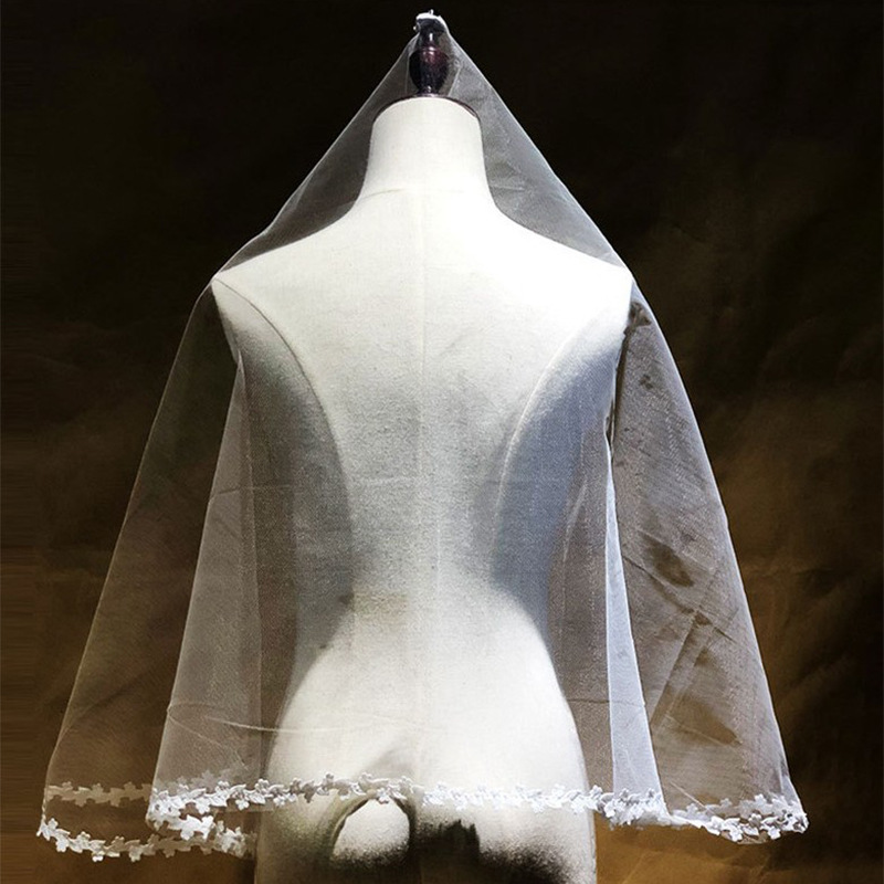 [Factory Direct Wholesale] Bridal Wedding Lace Veil Studio Bridal Shop Short Veil Single Layer Encrypted Net White