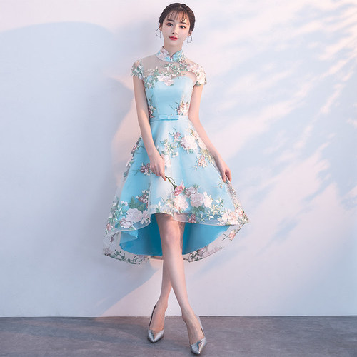 Women Chinese dresses Cheongsam style short back long dress