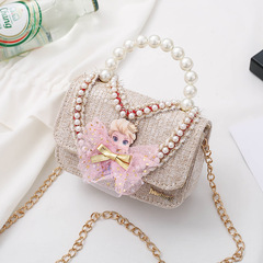 Heart-shaped children's new pearl bag cute baby princess small scented bag, single shoulder chain pearl tote bag