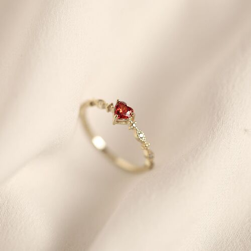 S925 sterling silver plated 14k gold platinum women's ring tail ring love ruby ​​Japanese style elegant and fresh