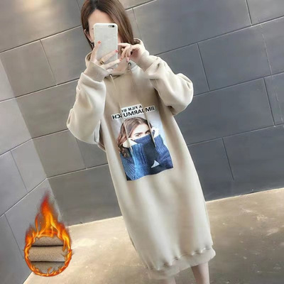 加絨衛衣女2020新款韓版寬松秋冬顯瘦連衣裙潮ins中長款加厚外套