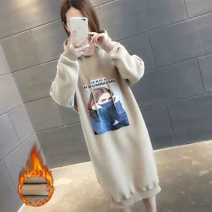 加絨衛衣女2020新款韓版寬松秋冬顯瘦連衣裙潮ins中長款加厚外套