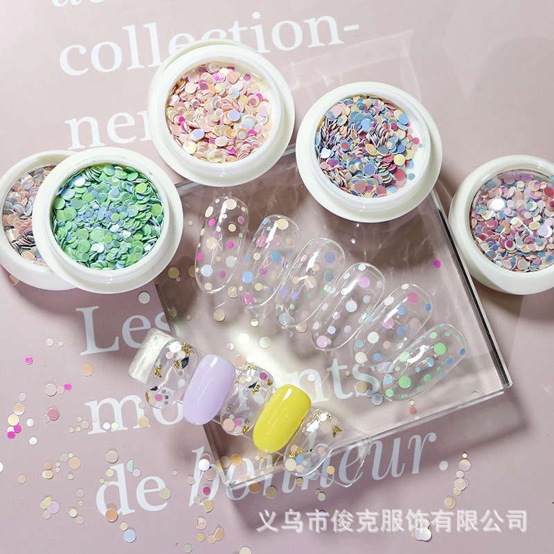 DIY美甲混色圆形亮片 6色混合大小糖果色混合七彩圆形美甲亮片