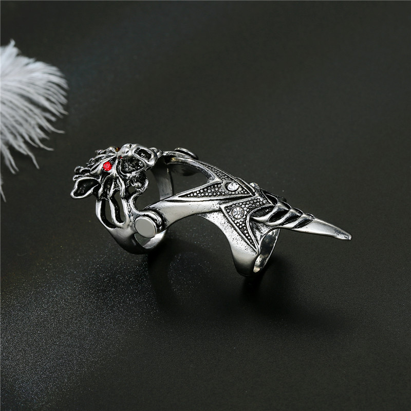 Retro Dragon Head Skull Long Metal Ring display picture 6