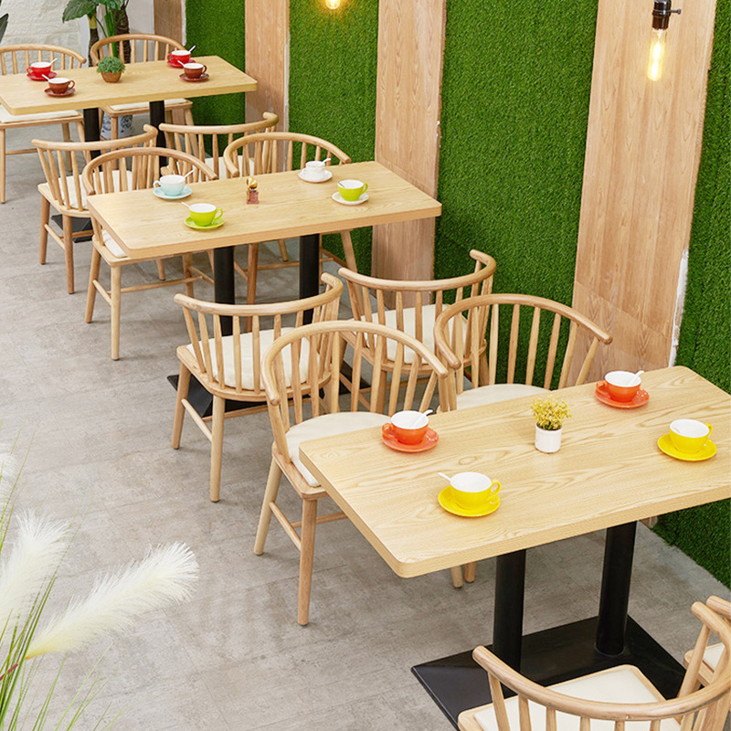网红甜品奶茶店餐厅实木餐椅子简约西餐咖啡厅餐饮饭店餐桌椅组合|ms