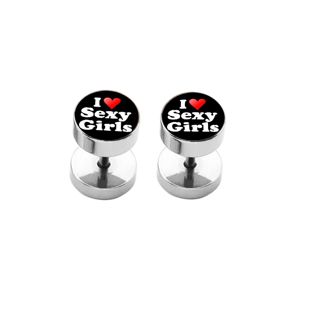 Korean Fashion Titanium Steel Pure Round Barbell Dumbbell Earrings Love Flower Design for Men and Women detail image 13