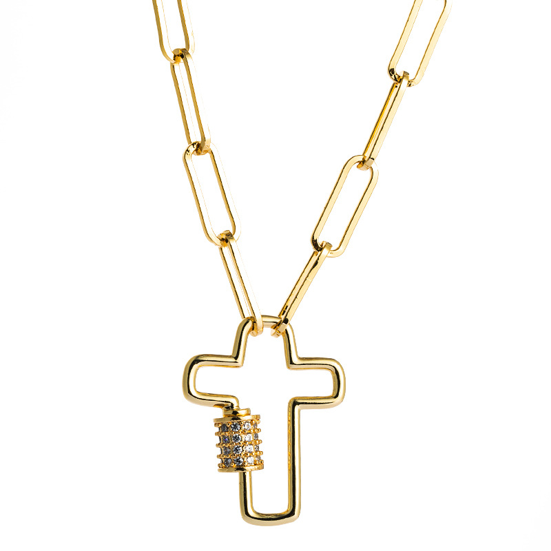 Fashion New Clavicle Chain Punk Style Cross Pendant Necklace Ladies Brass Micro Inlaid Zircon Ba Ancient Chain Nihaojewelry Wholesale display picture 6
