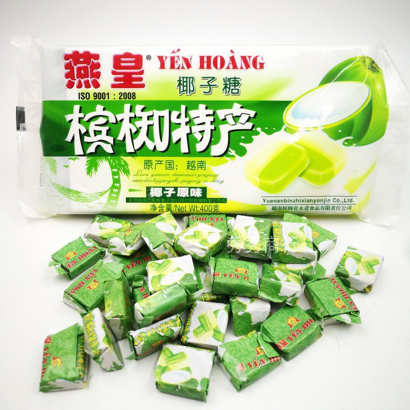 Imported Vietnam Yan Huang Coconut sugar Durian sugar Milk flavored sugar Cocoa flavored candy 400 gram 80 grain/bag