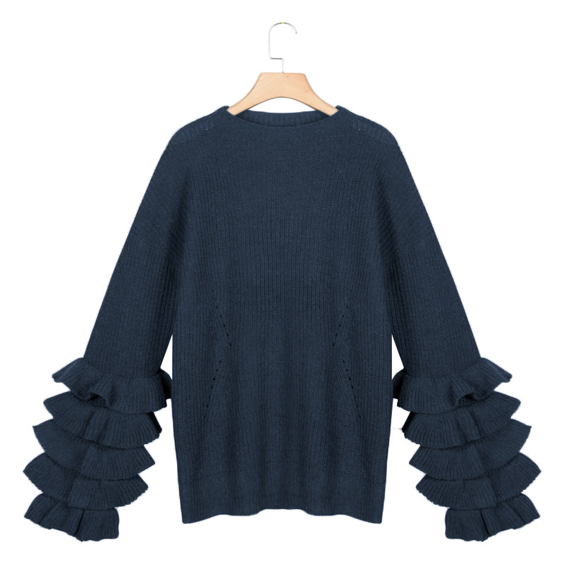 Petal Sleeve Casual Solid Color Sweater NSLK10735