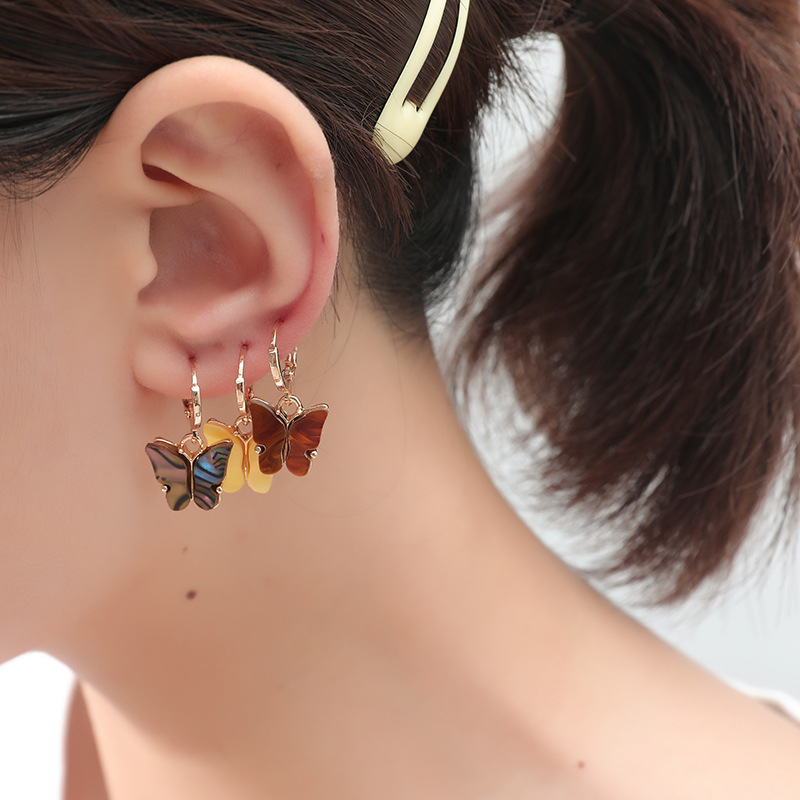 Fashion All-match Combination Korea New Trend Color Shell Butterfly 3-piece Alloy Earrings Set display picture 4
