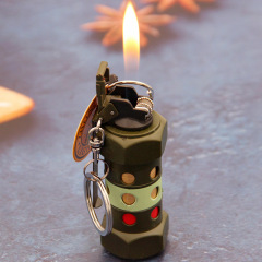 Creative personalized grinding wheel inflatable open flame grenade shape with keychain military pendant lighter 825