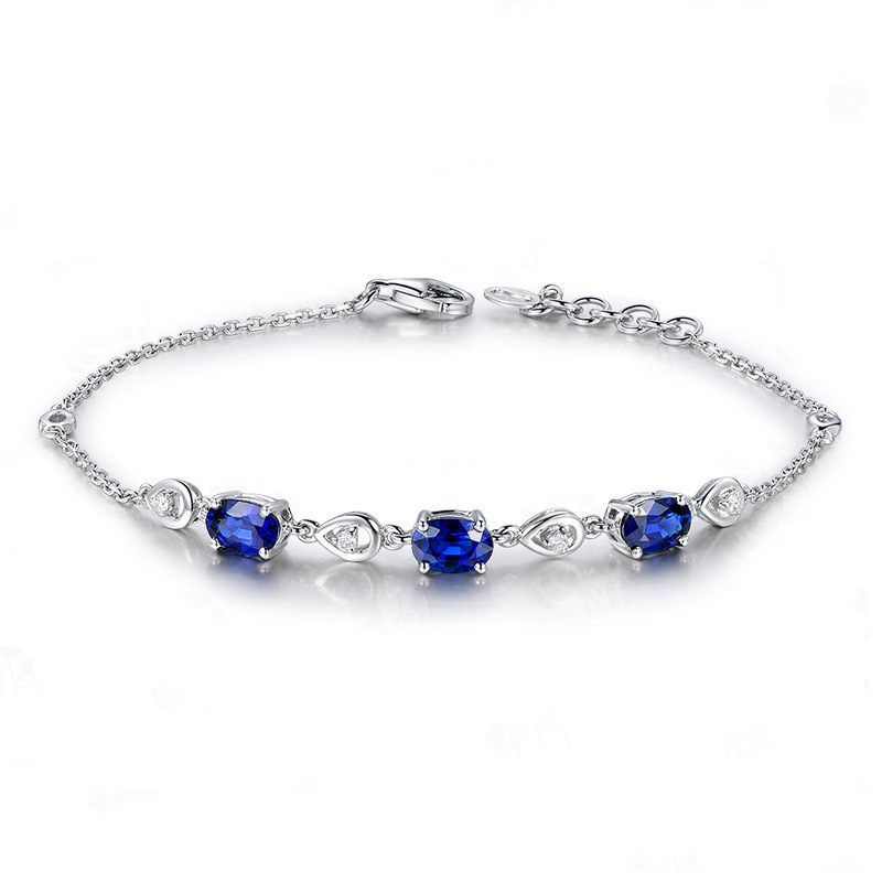 Elegant Blue Crystal White Gold Bracelet Women's Simple Personalized Sapphire Bracelet Women's European and American Retro Bracelet Accessories